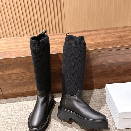 CELINE 26S KNEE HIGH BOOTS 45 MM IN BLACK CALFSKIN AND KNIT SOCK