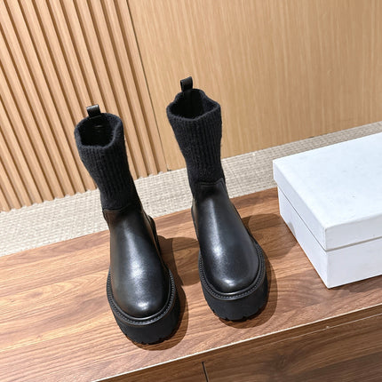 CELINE 26S MID CALF BOOTS 45 MM IN BLACK CALFSKIN AND KNIT SOCK