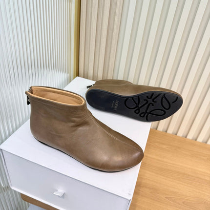 LOEWE 26S FLAT ANKLE BOOTS IN BROWN SMOOTH CALFSKIN