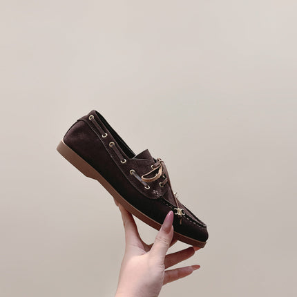 CELINE 26S LACE-UP LOAFERS IN DARK BROWN SUEDE