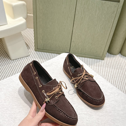 CELINE 26S LACE-UP LOAFERS IN DARK BROWN SUEDE