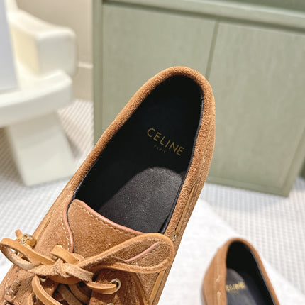 CELINE 26S LACE-UP LOAFERS IN BROWN SUEDE