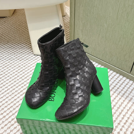 BOTTEGA VENETA 26S INTRECCIATO BOOTS 70 MM IN BLACK LAMBSKIN