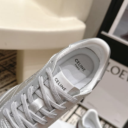 CELINE 26S LOW TOP SNEAKERS IN SILVER CALFSKIN