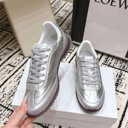 CELINE 26S LOW TOP SNEAKERS IN SILVER CALFSKIN