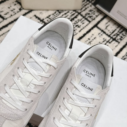 CELINE 26S LOW TOP SNEAKERS IN WHITE CALFSKIN AND SUEDE