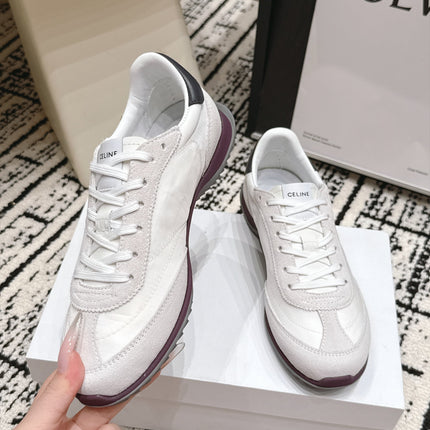 CELINE 26S LOW TOP SNEAKERS IN WHITE CALFSKIN AND SUEDE