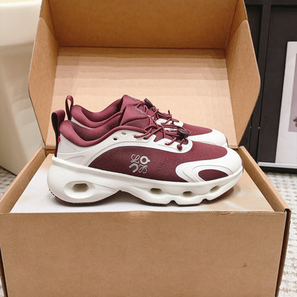 LOEWE 26S CHUNKY RUNNING SNEAKERS 45MM IN BURGUNDY RED AND WHITE MESH FABRIC