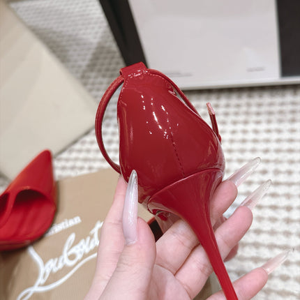 CHRISTIAN LOUBOUTIN 26S T-STRAP PUMP 100 MM IN DARK RED PATENT CALFSKIN