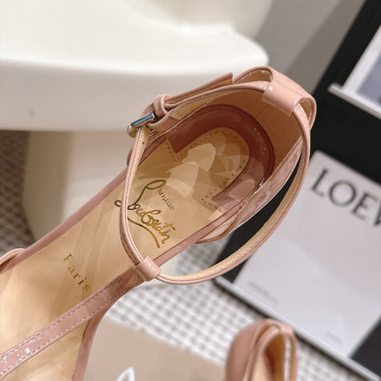 CHRISTIAN LOUBOUTIN 26S T-STRAP PUMP 100 MM IN BEIGE PATENT CALFSKIN
