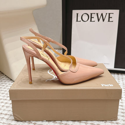 CHRISTIAN LOUBOUTIN 26S ROSALIE SLINGBACK 100 MM IN BEIGE PATENT CALFSKIN