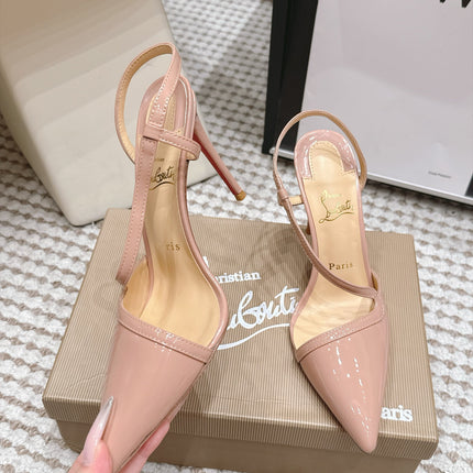 CHRISTIAN LOUBOUTIN 26S ROSALIE SLINGBACK 100 MM IN BEIGE PATENT CALFSKIN