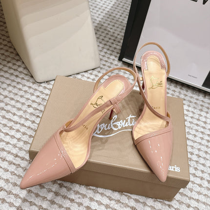CHRISTIAN LOUBOUTIN 26S ROSALIE SLINGBACK 100 MM IN BEIGE PATENT CALFSKIN