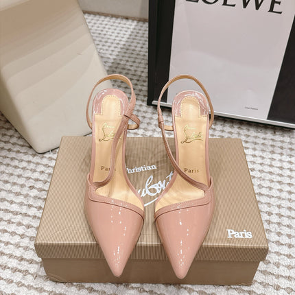 CHRISTIAN LOUBOUTIN 26S ROSALIE SLINGBACK 100 MM IN BEIGE PATENT CALFSKIN