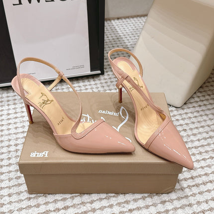 CHRISTIAN LOUBOUTIN 26S ROSALIE SLINGBACK 100 MM IN BEIGE PATENT CALFSKIN