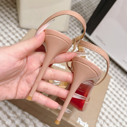CHRISTIAN LOUBOUTIN 26S ROSALIE SLINGBACK 100 MM IN BEIGE PATENT CALFSKIN