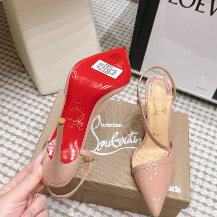 CHRISTIAN LOUBOUTIN 26S ROSALIE SLINGBACK 100 MM IN BEIGE PATENT CALFSKIN
