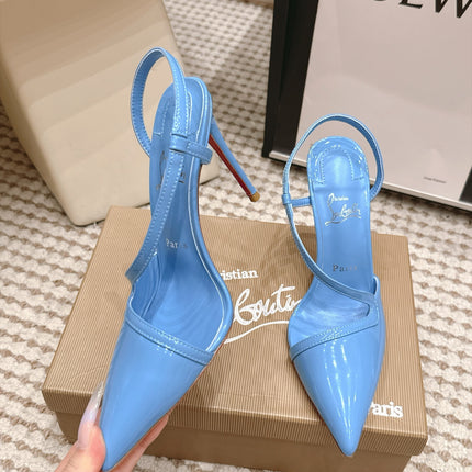 CHRISTIAN LOUBOUTIN 26S ROSALIE SLINGBACK 100 MM IN LIGHT BLUE PATENT CALFSKIN