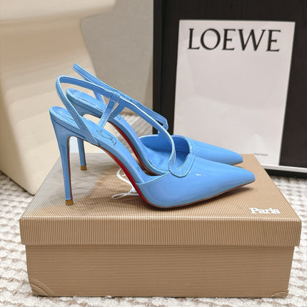 CHRISTIAN LOUBOUTIN 26S ROSALIE SLINGBACK 100 MM IN LIGHT BLUE PATENT CALFSKIN