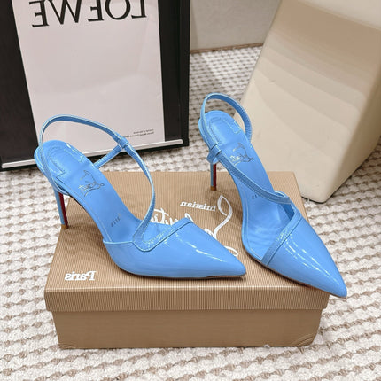 CHRISTIAN LOUBOUTIN 26S ROSALIE SLINGBACK 100 MM IN LIGHT BLUE PATENT CALFSKIN