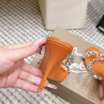 CHRISTIAN LOUBOUTIN 26S HEEL SANDALS 100 MM IN ORANGE RHINESTONE-EMBELLISHED CALFSKIN AND PVC