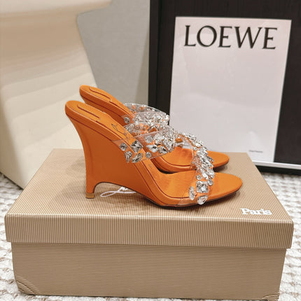 CHRISTIAN LOUBOUTIN 26S HEEL SANDALS 100 MM IN ORANGE RHINESTONE-EMBELLISHED CALFSKIN AND PVC
