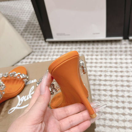 CHRISTIAN LOUBOUTIN 26S HEEL SANDALS 100 MM IN ORANGE RHINESTONE-EMBELLISHED CALFSKIN AND PVC