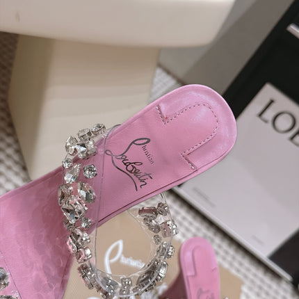 CHRISTIAN LOUBOUTIN 26S HEEL SANDALS 100 MM IN PINK RHINESTONE-EMBELLISHED CALFSKIN AND PVC