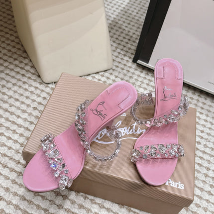 CHRISTIAN LOUBOUTIN 26S HEEL SANDALS 100 MM IN PINK RHINESTONE-EMBELLISHED CALFSKIN AND PVC