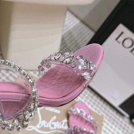 CHRISTIAN LOUBOUTIN 26S HEEL SANDALS 100 MM IN PINK RHINESTONE-EMBELLISHED CALFSKIN AND PVC
