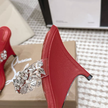 CHRISTIAN LOUBOUTIN 26S HEEL SANDALS 100 MM IN DARK RED RHINESTONE-EMBELLISHED CALFSKIN AND PVC