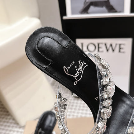 CHRISTIAN LOUBOUTIN 26S HEEL SANDALS 100 MM IN BLACK RHINESTONE-EMBELLISHED CALFSKIN AND PVC