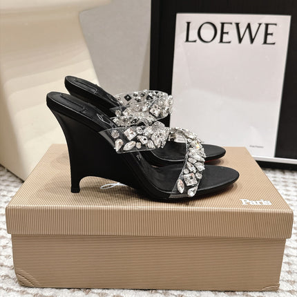 CHRISTIAN LOUBOUTIN 26S HEEL SANDALS 100 MM IN BLACK RHINESTONE-EMBELLISHED CALFSKIN AND PVC
