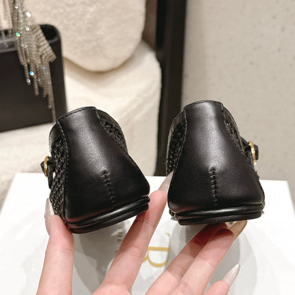 THE ROW 26S MARY JANE FLATS IN BLACK CALFSKIN AND MESH