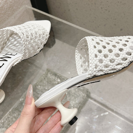 LOEWE 26S WOVEN HEEL SANDALS 50 MM IN WHITE LAMBSKIN