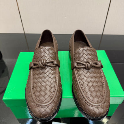 BOTTEGA VENETA 26S LOAFERS IN BROWN TECHNICAL WOVEN CALFSKIN