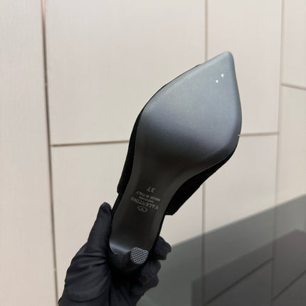 VALENTINO 26S POINTED-TOE SLINGBACKS IN BLACK SUEDE