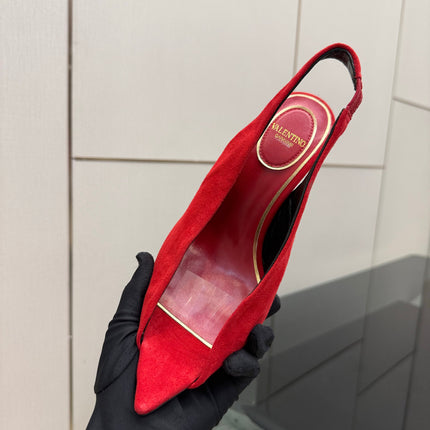 VALENTINO 26S POINTED-TOE SLINGBACKS IN DARK RED SUEDE