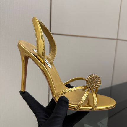 AQUAZZURA 26S STRAPPY HEELS 105 MM IN GOLD CALFSKIN