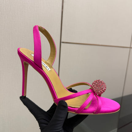 AQUAZZURA 26S STRAPPY HEELS 105 MM IN DARK PINK SATIN