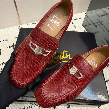 CHRISTIAN LOUBOUTIN 26S LOAFERS IN DARK RED SNAKE-EMBOSSED CALFSKIN