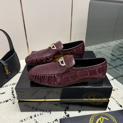 CHRISTIAN LOUBOUTIN 26S LOAFERS IN WINE RED SHINY CROCODILE-EMBOSSED CALFSKIN
