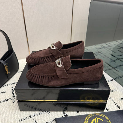 CHRISTIAN LOUBOUTIN 26S LOAFERS IN DARK BROWN SUEDE