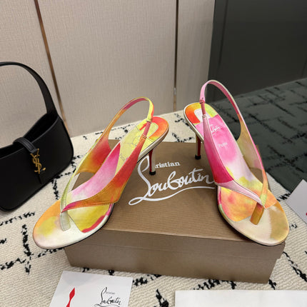 CHRISTIAN LOUBOUTIN 26S THONG SLINGBACK HEELS 85 MM IN MULTICOLOR SATIN