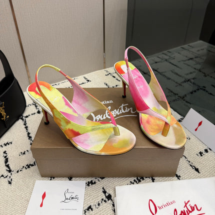 CHRISTIAN LOUBOUTIN 26S THONG SLINGBACK HEELS 85 MM IN MULTICOLOR SATIN