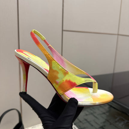 CHRISTIAN LOUBOUTIN 26S THONG SLINGBACK HEELS 85 MM IN MULTICOLOR SATIN