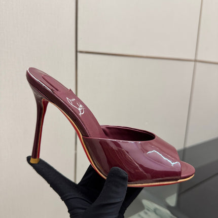 CHRISTIAN LOUBOUTIN 26S OPEN-TOE HIGH HEEL SANDALS 105 MM IN DARK RED GLOSSY CALFSKIN