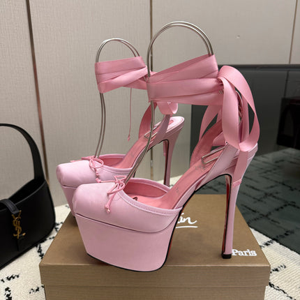 CHRISTIAN LOUBOUTIN 26S HIGH HEELS 145 MM IN LIGHT PINK SATIN