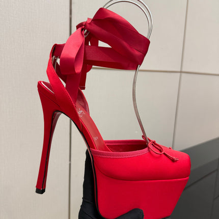 CHRISTIAN LOUBOUTIN 26S HIGH HEELS 145 MM IN RED SATIN