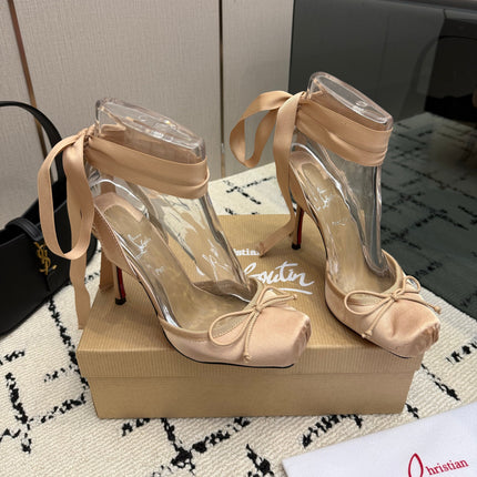 CHRISTIAN LOUBOUTIN 26S BOW-TIE HIGH HEEL 105 MM IN BEIGE SATIN
